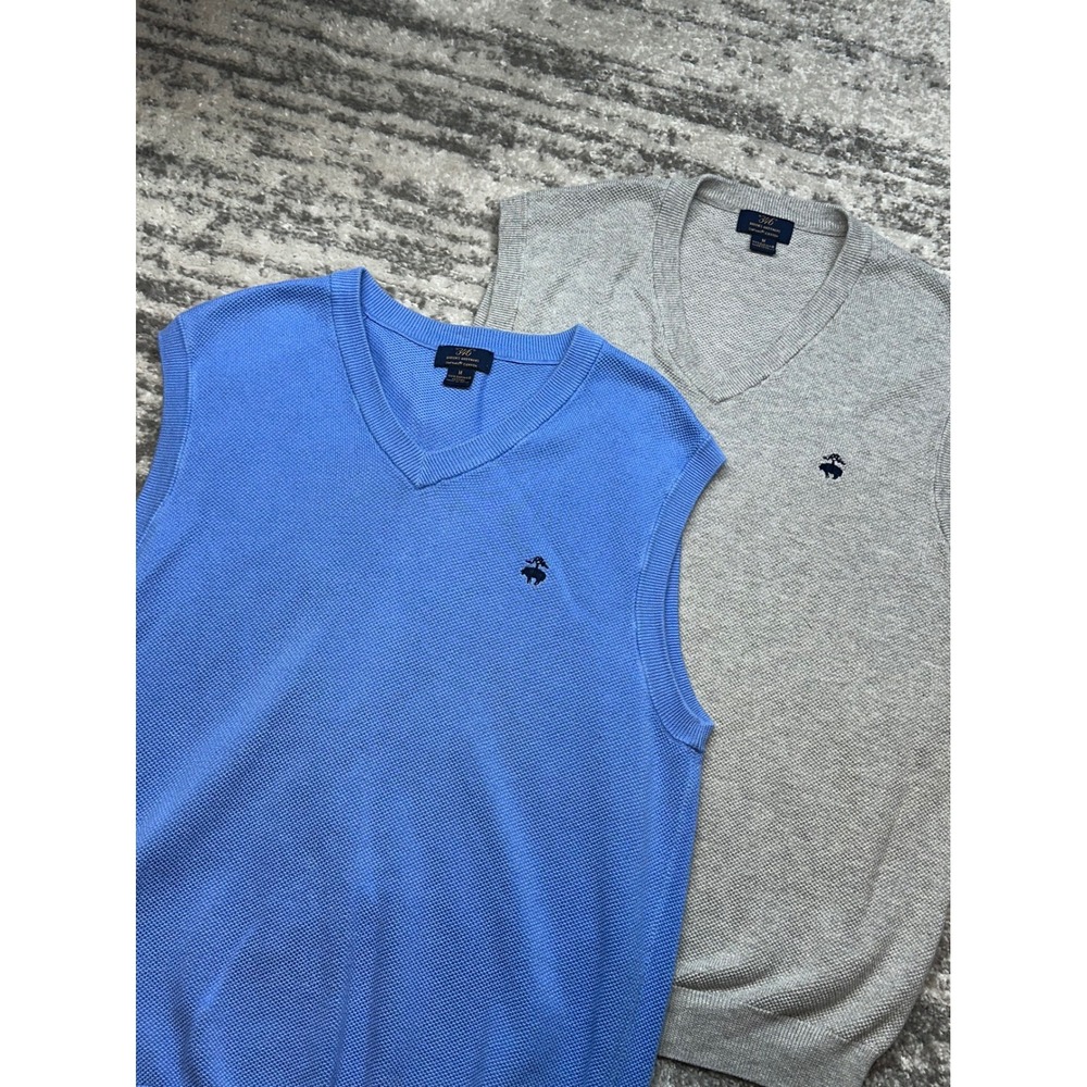 Brooks Brothers Sweater Vest Mens M Gray Blue Lot of 2‎ Supima Cotton V-Neck